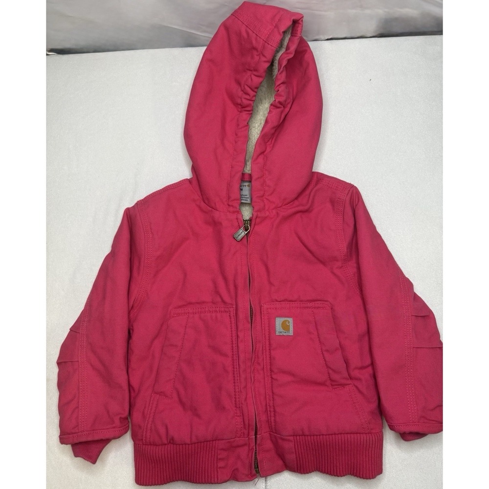 Carhartt Jacket Toddler Girls 24M Pink Canvas Sherpa Lined Hooded Outdoor Coat